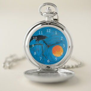 Raven and Full Moon Pocket Watch