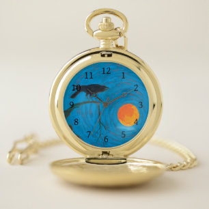 Raven and Full Moon Pocket Watch