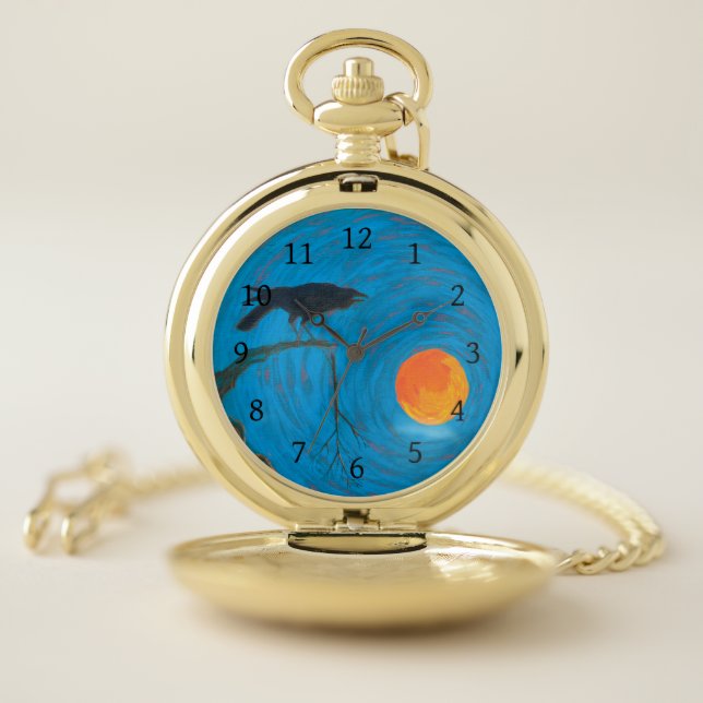 Raven and Full Moon Pocket Watch (Inside)