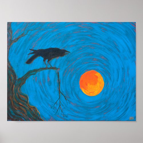 Raven and Full Moon Poster