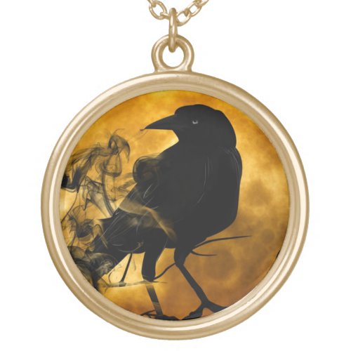 Raven and harvest moon fall gold plated necklace