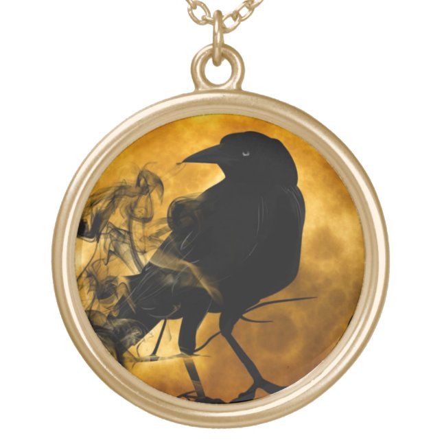 Raven and harvest moon fall gold plated necklace (Front)