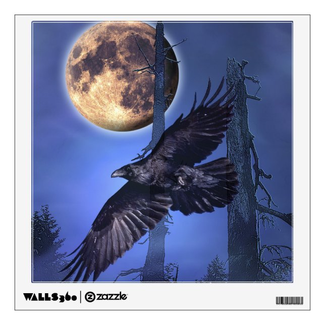 Raven and Moon Fantasy Window or Wall Decal (Front)