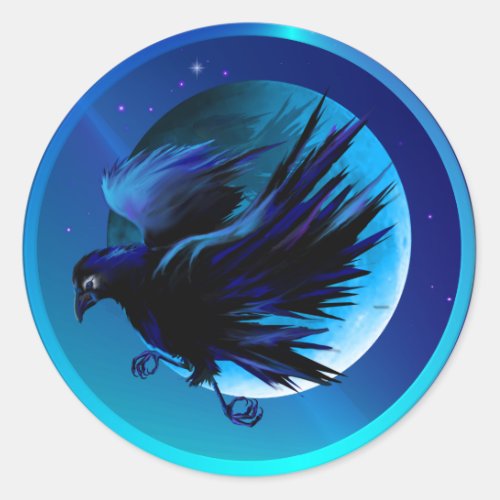 Raven and Moon_Stickers Classic Round Sticker