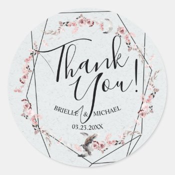 Raven And Moon With Floral Wreath Wedding Favor Classic Round Sticker by LangDesignShop at Zazzle