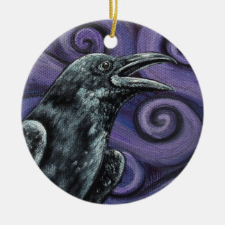 Raven and Purple Swirls Ornament