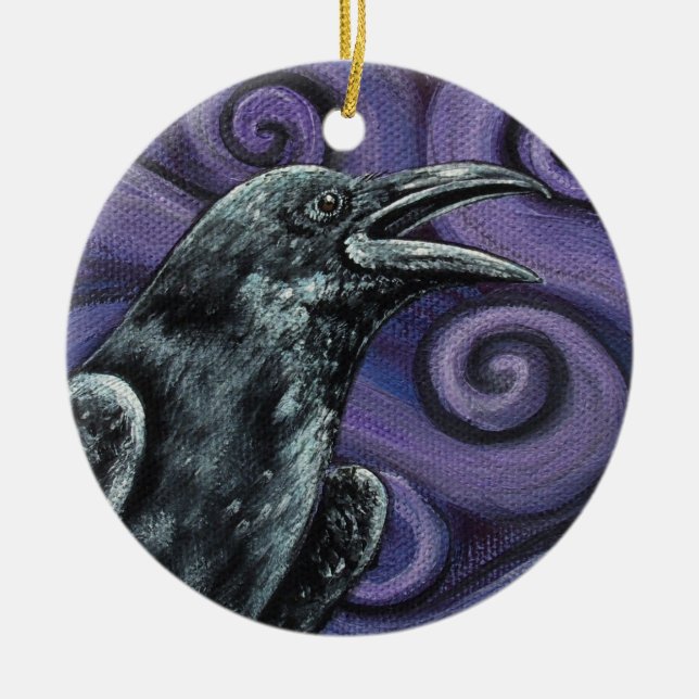 Raven and Purple Swirls Ornament (Front)