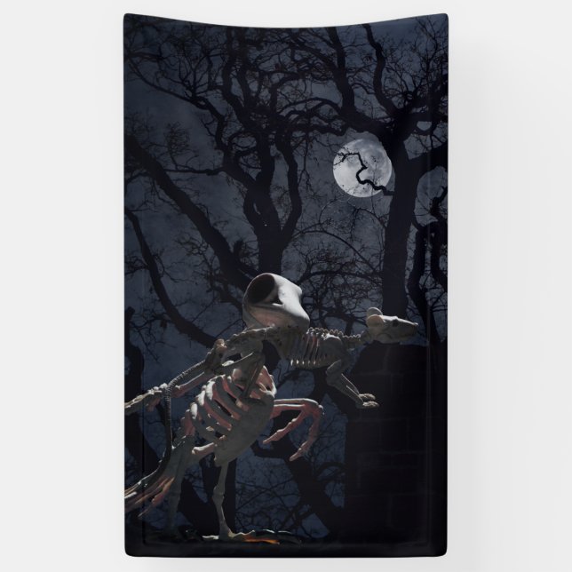 Raven and Rat Skeleton in Moonlight Banner (Vertical)