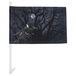 Raven and Rat Skeleton in Moonlight Car Flag