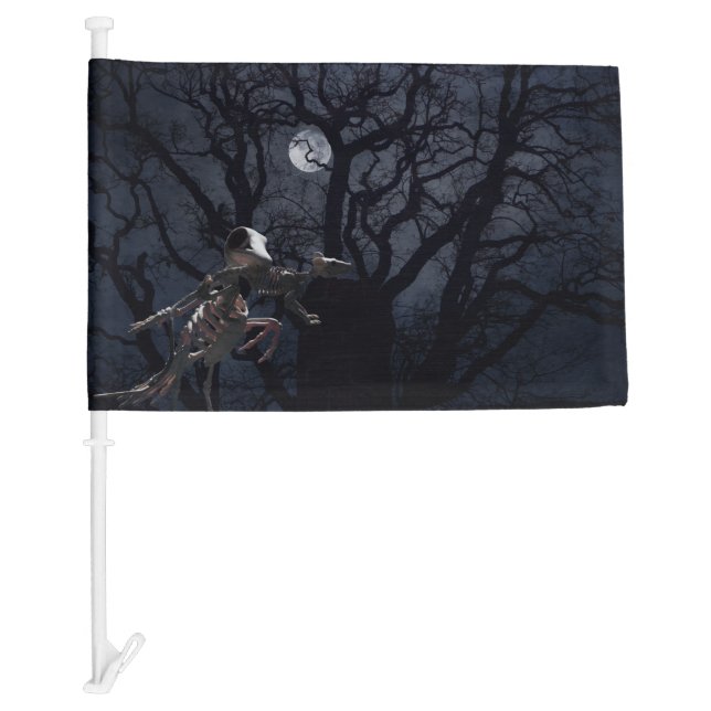 Raven and Rat Skeleton in Moonlight Car Flag (Front)