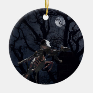 Raven and Rat Skeleton in Moonlight Ceramic Ornament