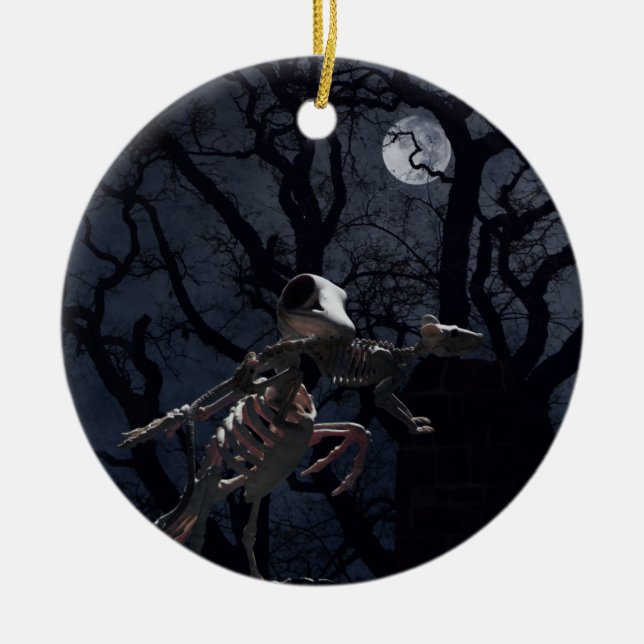Raven and Rat Skeleton in Moonlight Ceramic Ornament (Front)