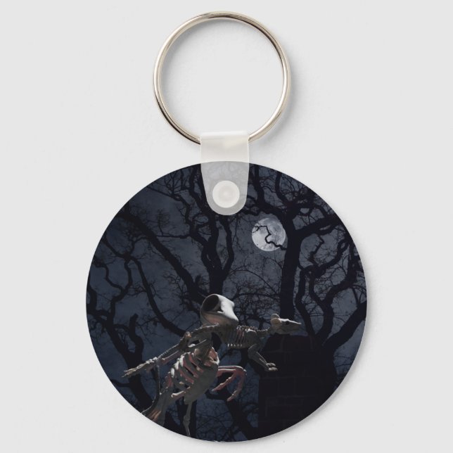 Raven and Rat Skeleton in Moonlight Keychain (Front)