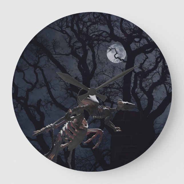 Raven and Rat Skeleton in Moonlight Large Clock (Front)