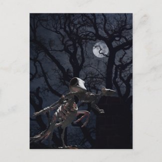 Raven and Rat Skeleton in Moonlight Postcard