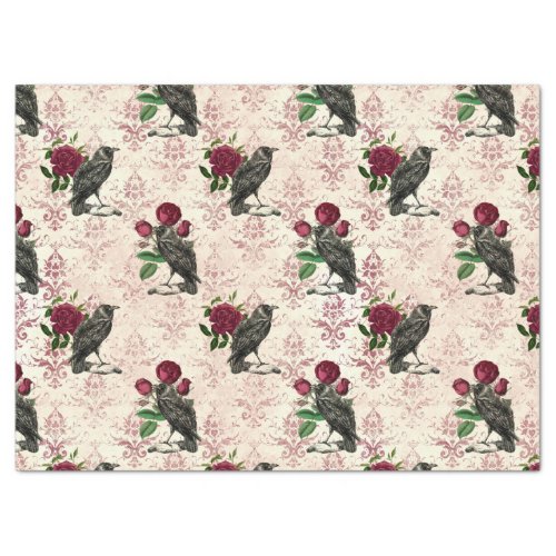 Raven and Roses Damask Decoupage Tissue Paper