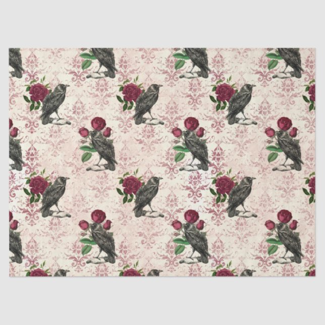 Raven and Roses Damask Decoupage Tissue Paper (Front)
