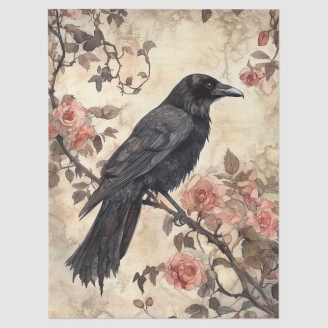 Raven and Roses Decoupage Tissue Paper (Front)