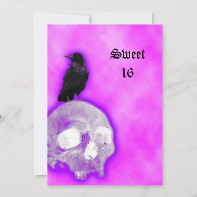 Raven and Skull Goth Fantasy Sweet 16 Birthday Invitation (Front)