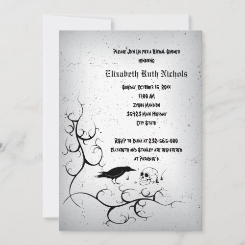 Raven and skull Gothic wedding bridal shower Invitation