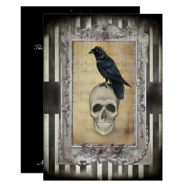 Raven And Skull Halloween Invitation