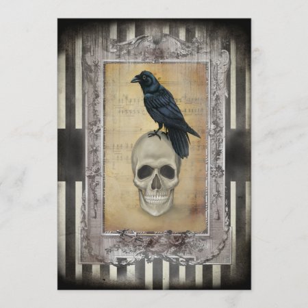 Raven And Skull Halloween Invitation