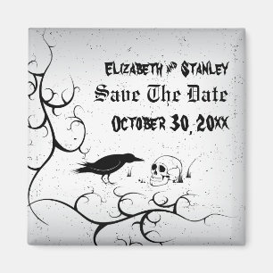 Raven and skull Halloween wedding Save the Date Magnet