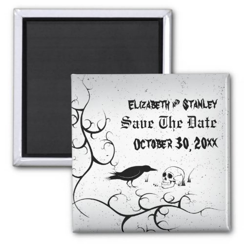 Raven and skull Halloween wedding Save the Date Magnet