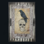 Raven and Skull Hand Towel<br><div class="desc">A dark gothic halloween image featuring a beautiful raven, placed in a vintage frame on a back ground of black and white stripes dressed with a grunge texture. © WickedlyLovely</div>