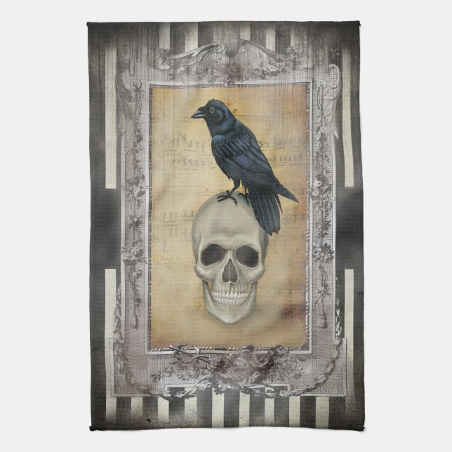Raven and Skull Kitchen Towel (Vertical)