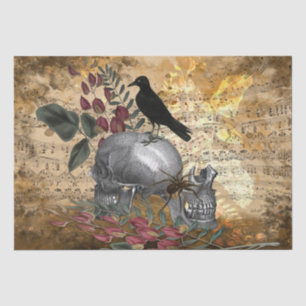 Raven and Skulls Floral Vintage Tissue Paper