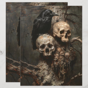 Raven and Skulls Spooky Scrapbook Paper