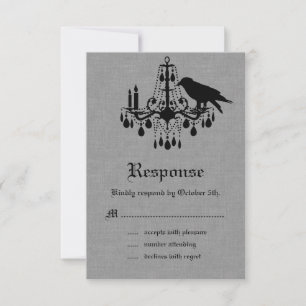 Raven and Spider Damask Gray Linen RSVP Card