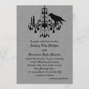 Raven and Spider Damask Gray Linen Wedding Invite