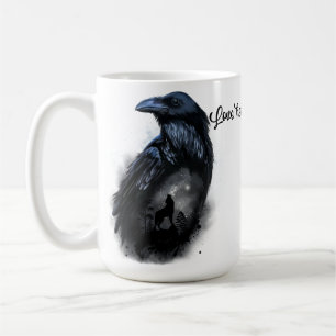 Raven and wolf that howls at the moon coffee mug