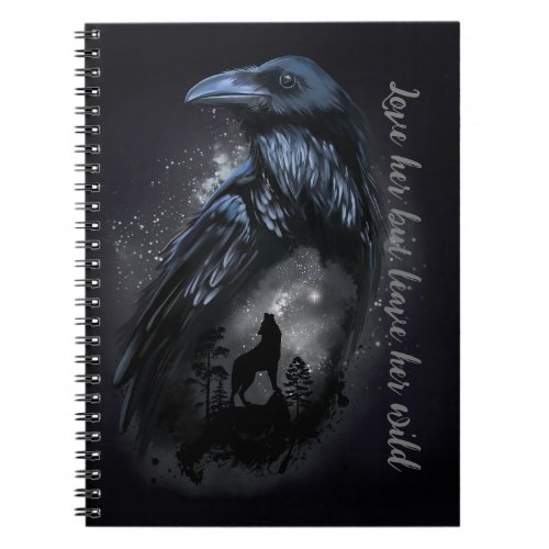 Raven and wolf that howls at the moon notebook