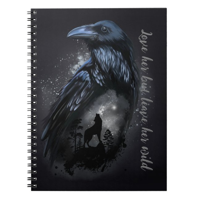 Raven and wolf that howls at the moon notebook (Front)