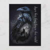 Raven and wolf that howls at the moon