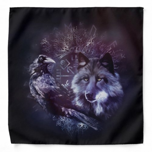 Raven and Wolf _ Vegvisir and Tree of life Bandana