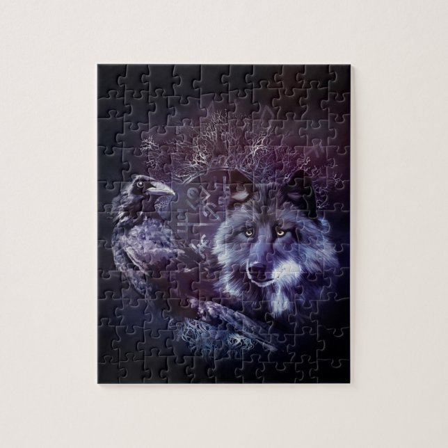 Raven and Wolf - Vegvisir and Tree of life Jigsaw Puzzle (Vertical)