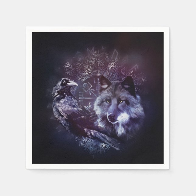 Raven and Wolf - Vegvisir and Tree of life Napkins (Front)