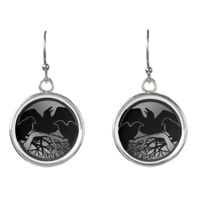 Raven Art Earrings Native Spirit Animal Jewelry (Front)