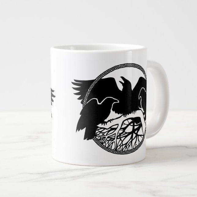 Raven Art Jumbo Mugs Cool Crow Art Cups & Mugs (Front Right)
