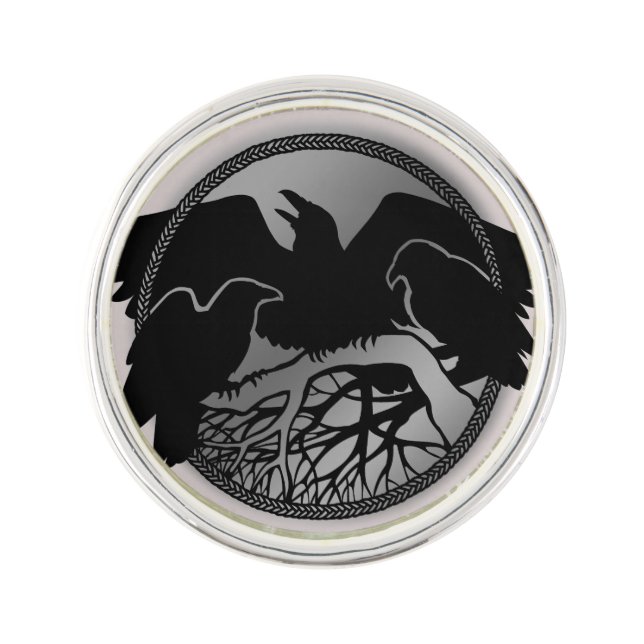 Raven Art Pin Personalized Tribal Raven Lapel Pin (Front)