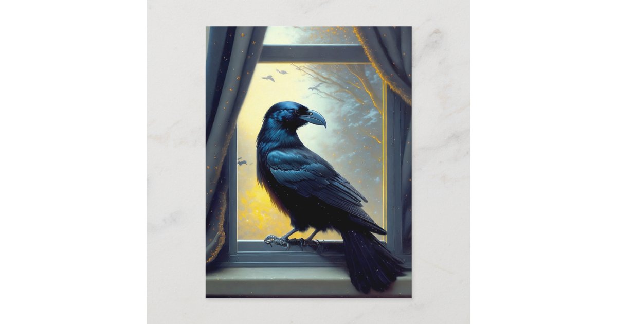 raven at the window postcard | Zazzle