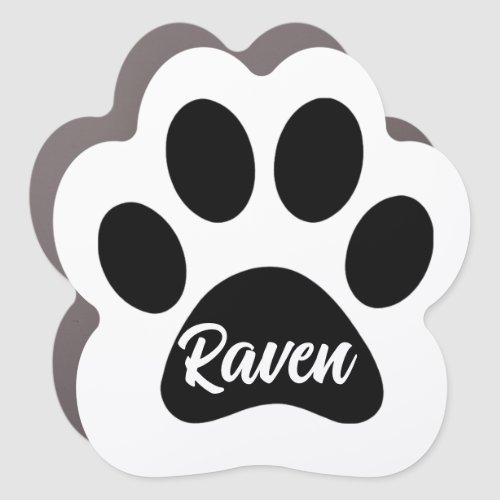 Raven BW Paw Print _ Add Your Own Name Car Magnet