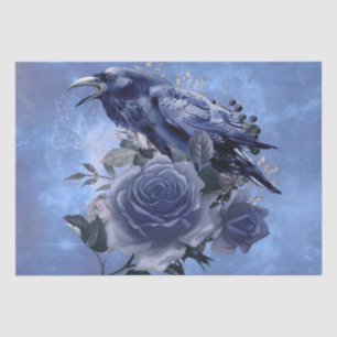 Raven Bird Blue Rose Whimsical Decoupage Tissue Paper