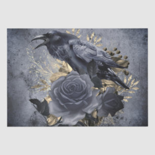 Raven Bird Gold Blue/Black Rose Whimsical Tissue Paper