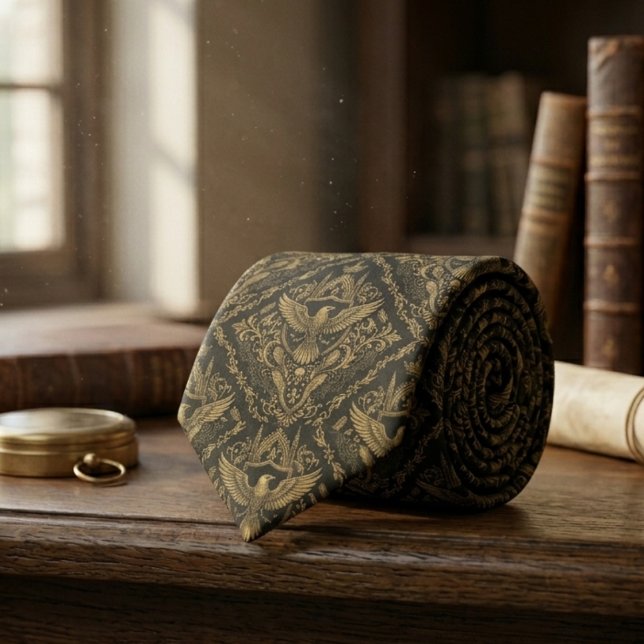 Raven Bird Gothic Pattern – Dark Academia Gift Neck Tie (Gothic raven bird dark academia necktie)