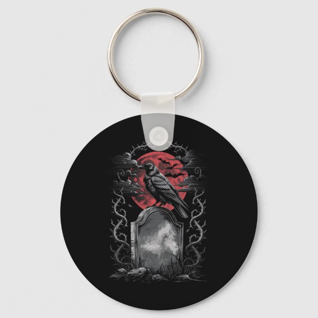 Raven Bird Gothic Raven Art Cemetery Fantasy  Keychain (Front)